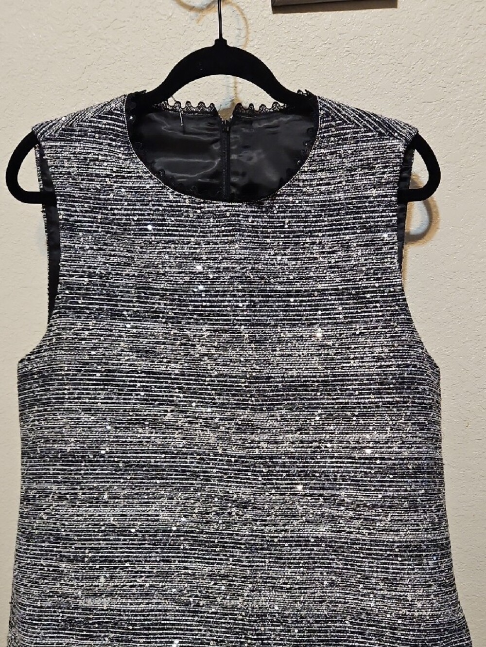 Sleeveless Sparkle Tweed Lined Mini Dress in Black and Silver - Picture 2 of 8